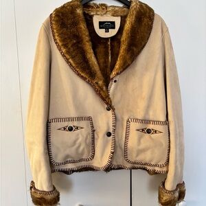 Women's MontanaCo suede coat with faux fur trim